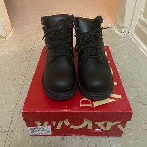 Black steel toe boots size 6.5 men.